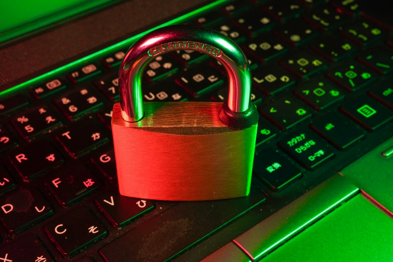Padlock on a laptop keyboard