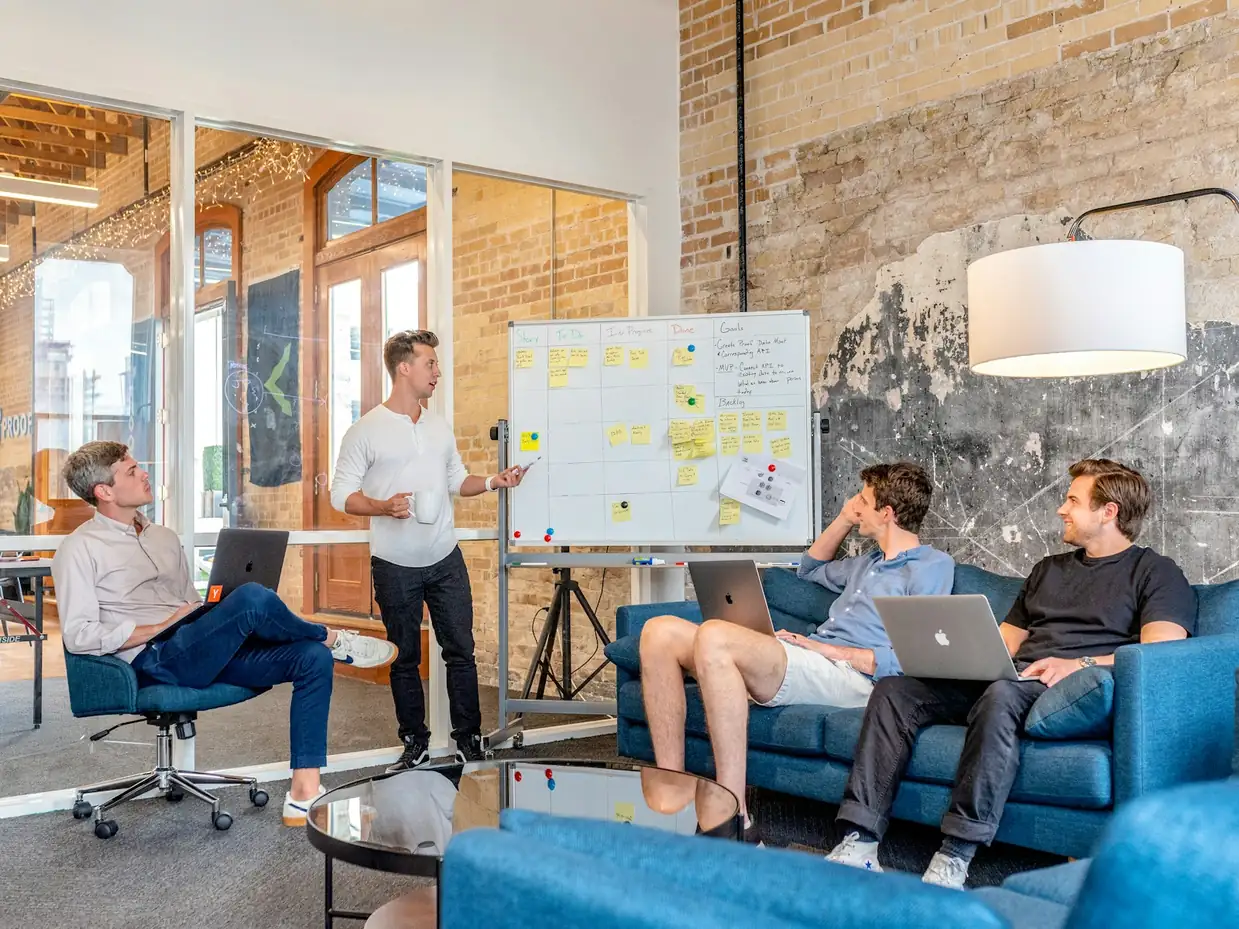 Consultant running a workshop with a small team